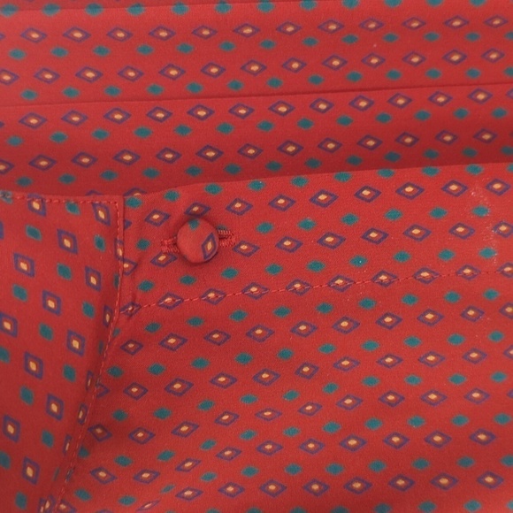 Vintage Mihang Red Diamond Patterned Pleat Front Puff Sleeve Button Up Size 8 - Picture 4 of 9